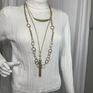 Chico's gold tone multi strand necklace long pendant signed costume jewelry
